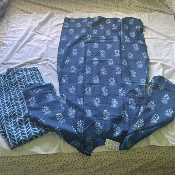 Printed blue Indian outfit top and bottom salwar kurti pant large - Picture 3 of 4